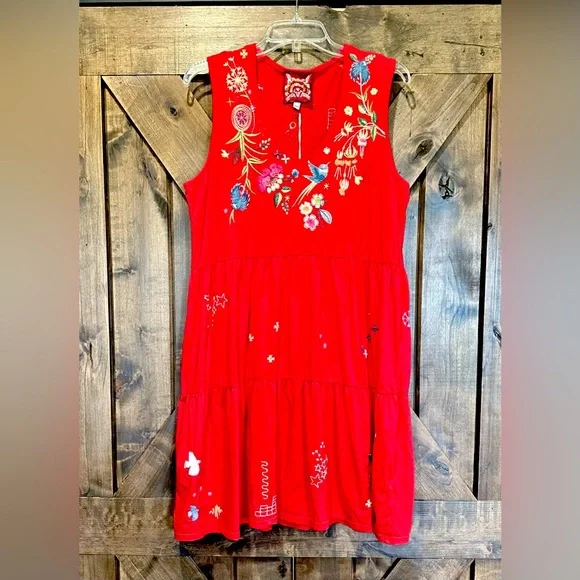 NWT Johnny Was Red Sleeveless Embroidered Dress Sz L - Picture 14 of 14